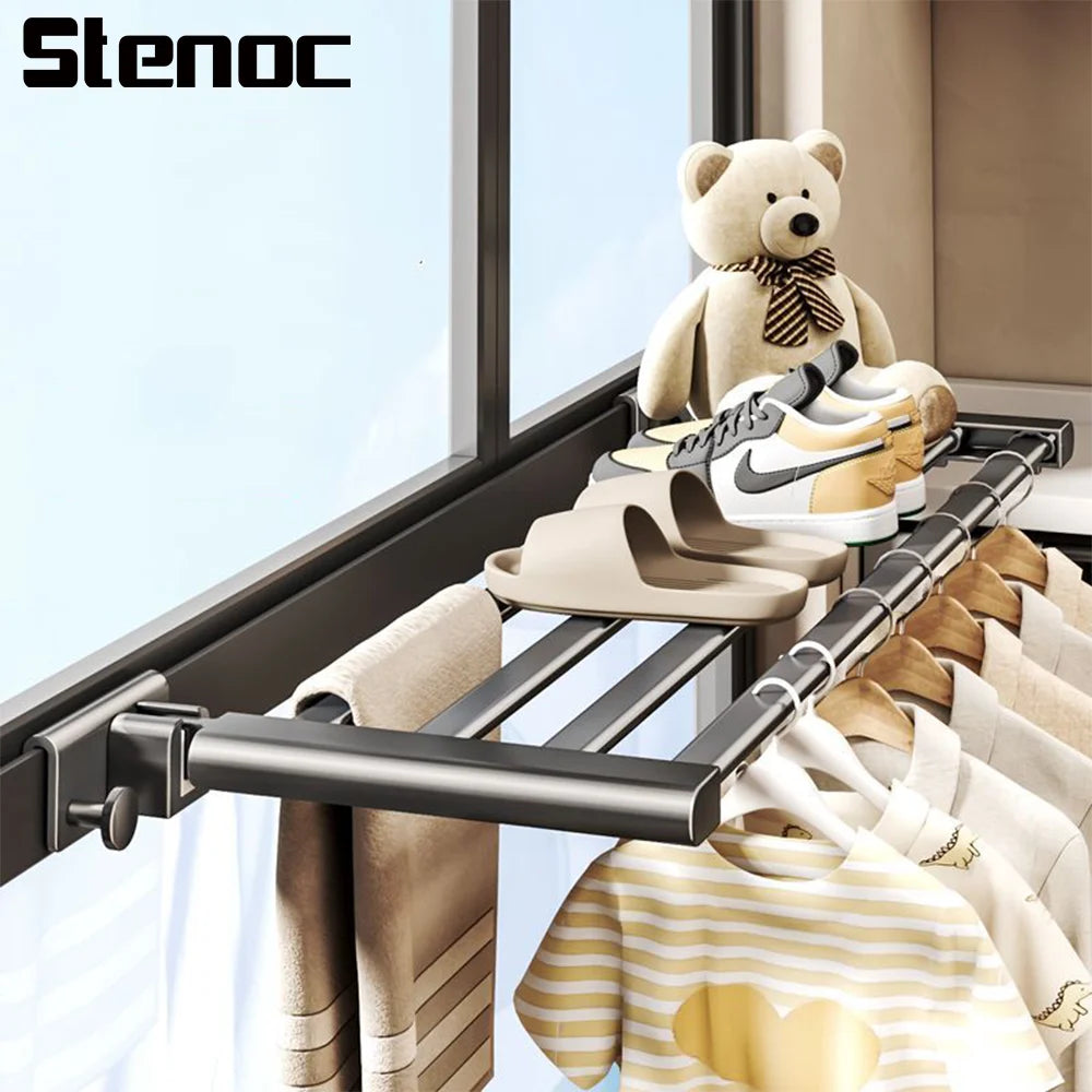 Versatile Foldable Clothes Hanging Rack Clothes Drying Rack Space-Saving Laundry Punch-Free Indoor Balcony Home Drying Clothes